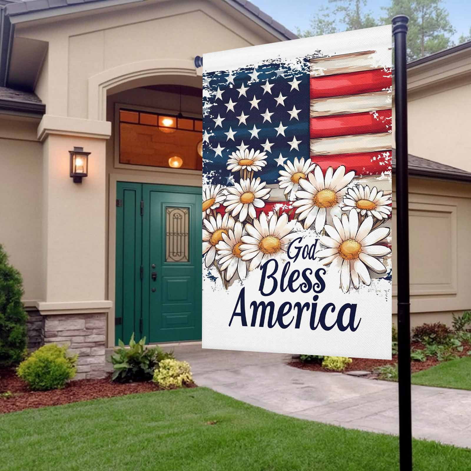 4th of July Garden Flags Retro Patriotic USA Flag Garden Flag Double Sided Welcome Flag Daisy Floral Independence Day Yard Flags for Outdoor Lawn Porch Memorial Day Seasonal Holiday Decor 28x40 Inch