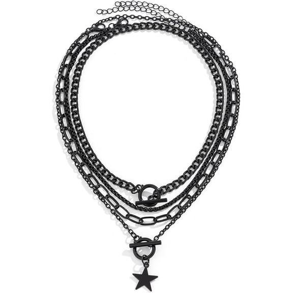 4pcs Black Layered Necklaces for Women,Vintage Fashion Heart/Coin/Star Pendant Necklace Punk Chunky Chain Choker Multilayer Aesthetic Adjustable Hiphop Necklaces Set Halloween Jewelry Gift