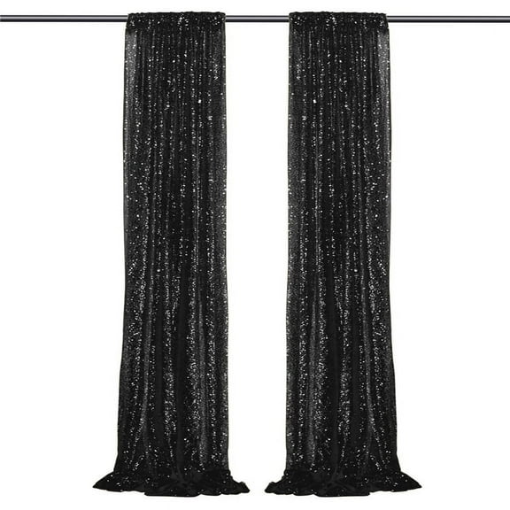 Black Glitter Sequin Backdrop Curtain 8x10ft for Party Birthday Wedding Photography Home Decoration, Background 2 Panel 4x10ft