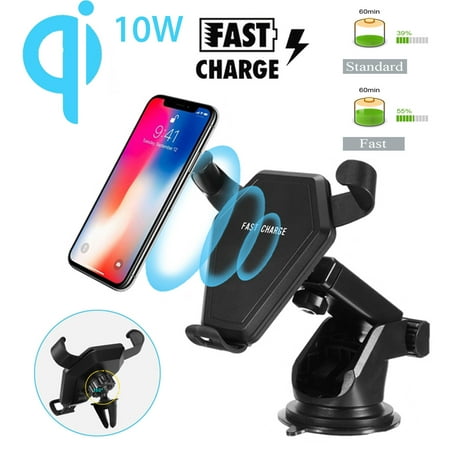10W Car Qi Wireless Fast Charger Air Vent & Dahboard Phone Gravity Holder Mount Stand for Samsung Galaxy Note 8 S9, for iPhone X 8 Plus