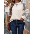 thumbnail image 4 of Sudadera con Cuello Redondo y Mangas Raglán A Cuadros para Mujer, Estilo Informal, para Otoño Color Albaricoque L, 4 of 9