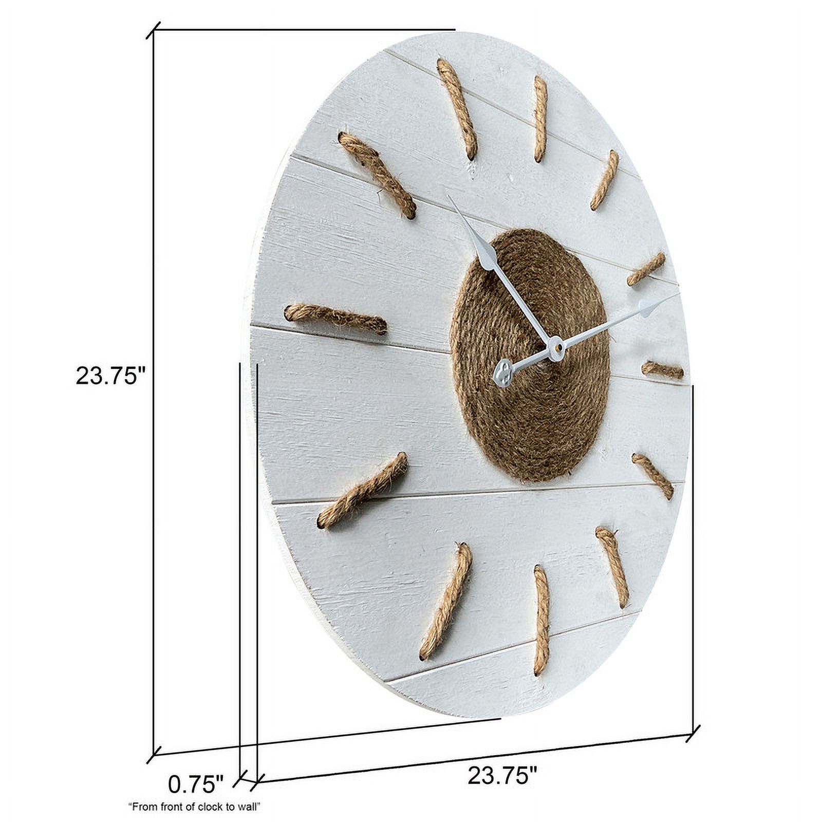 Camila White Jute Rope Shiplap Wood Round Wall Clock