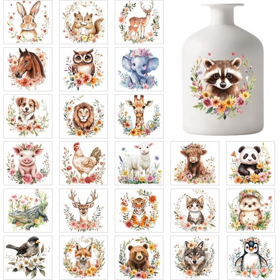 25 Sheets Retro Animals Colorful Mason Jar Decal Stickers Flowers Plastic Decal Stickers Adhesive Lantern Jar Sticker for Window Lamp Glass Cup Vase Art Home Decor colorful DIY
