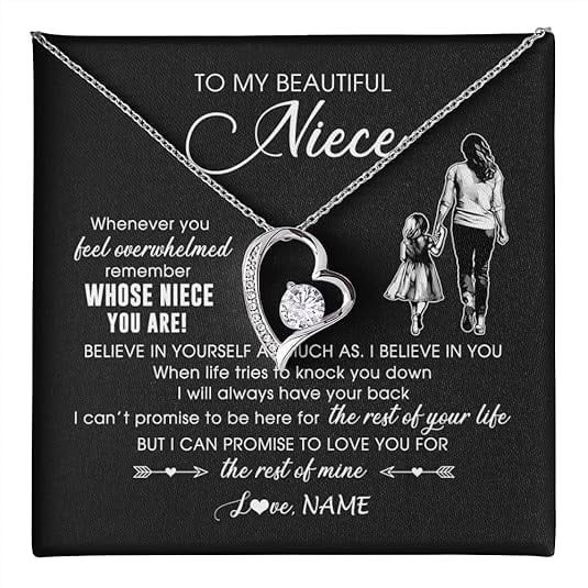 Forever Lover Necklace, Auntie Uncle Not Even Time Floral Niece Birthday Graduation Christmas with Message Card and Gift Box, Personalized To My Niece Necklace From Aunt and Uncle