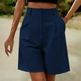 thumbnail image 4 of JIAYUE Women's Shorts Pleated Button Pockets Elastic High Waist Loose Casual Wide Leg Knee-Length Solid Color Breathable Female Bottoms, 4 of 5