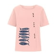thumbnail image 4 of Raeneomay Oversized T Shirts for Women Casual Cotton and Linen Top Ocean Fish Printed Short Sleeve Button Tunic T-Shirt Blouse Tops, 4 of 4
