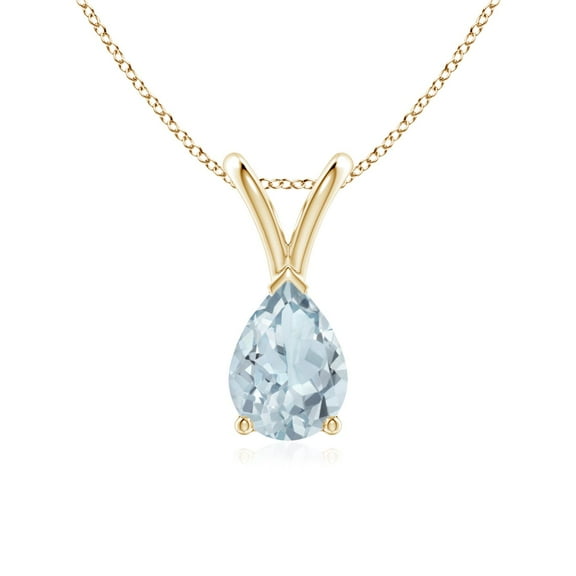Angara Natural Pear Shape Aquamarine Pendant Necklace for Women in 14K Yellow Gold - March Birthstone Jewelry | V-Bale Aquamarine Pendant
