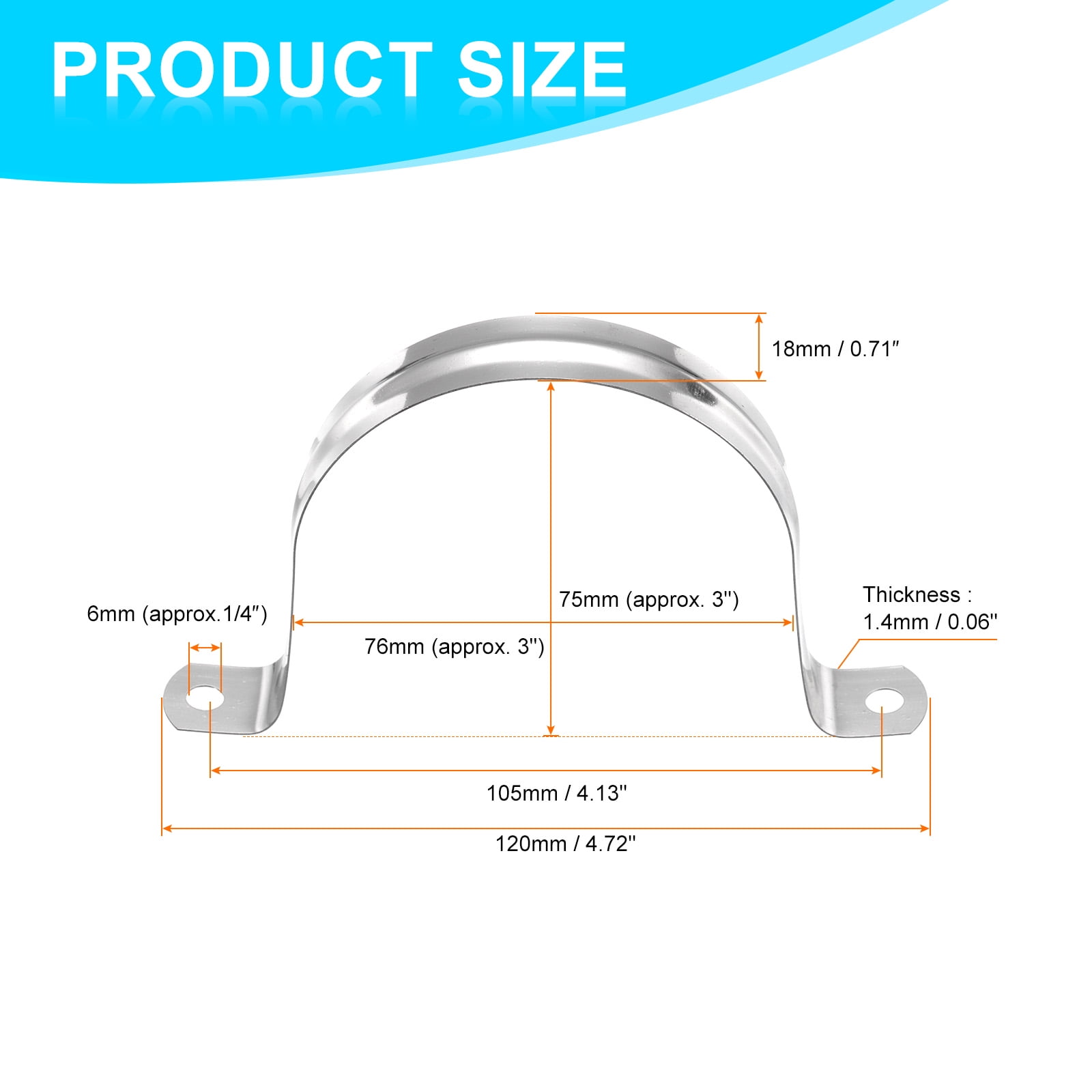 Uxcell 50pcs 3-Inch 75mm Conduit Clamps M75 U Tube Pipe Clamp Stainless Steel Rigid Pipe Strap Bracket