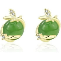 14K Gold Real Natural Jade Leaf Bud Earrings, Green Jade Studs, Delicate Jade Jewelry Gift for Girlfriend's Freshness