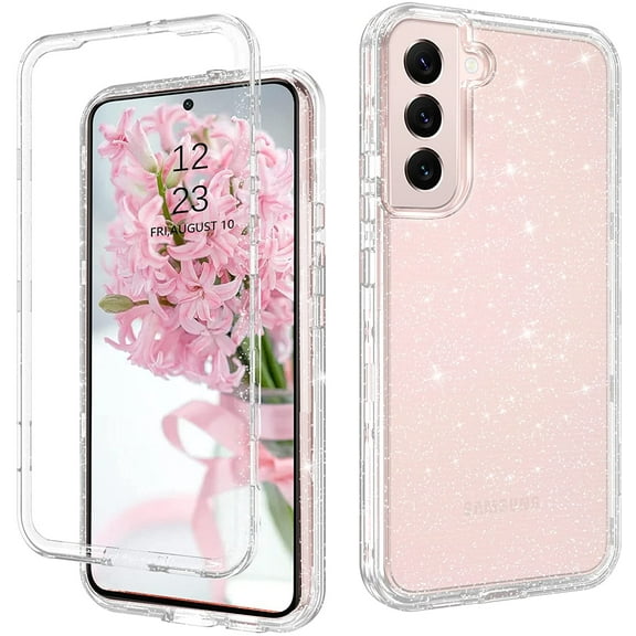 for Samsung Galaxy S22 6.1" 5G Case Glitter Full Body Protective 3 in 1 Heavy Duty Hybrid Hard PC Rugged Shockproof Women Girls Transparent Bling Sparkle Cover Phone Case for Samsung S22, Clear