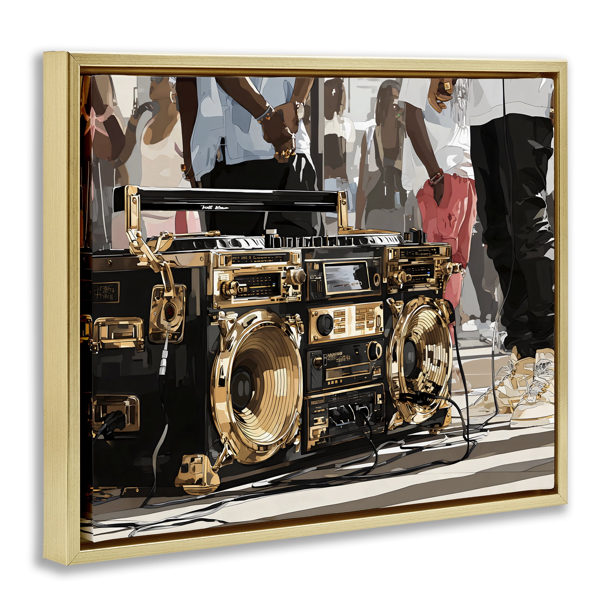 Stupell Industries Golden Stereo Hip Hop Beats Gold Framed Floater Canvas Wall Art, design by Franklyn Gregory