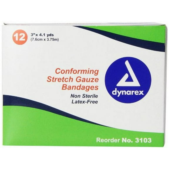 Dynarex Conforming Stretch Gauze Bandage Sterile #3103 3"x4.1YD 12 Count