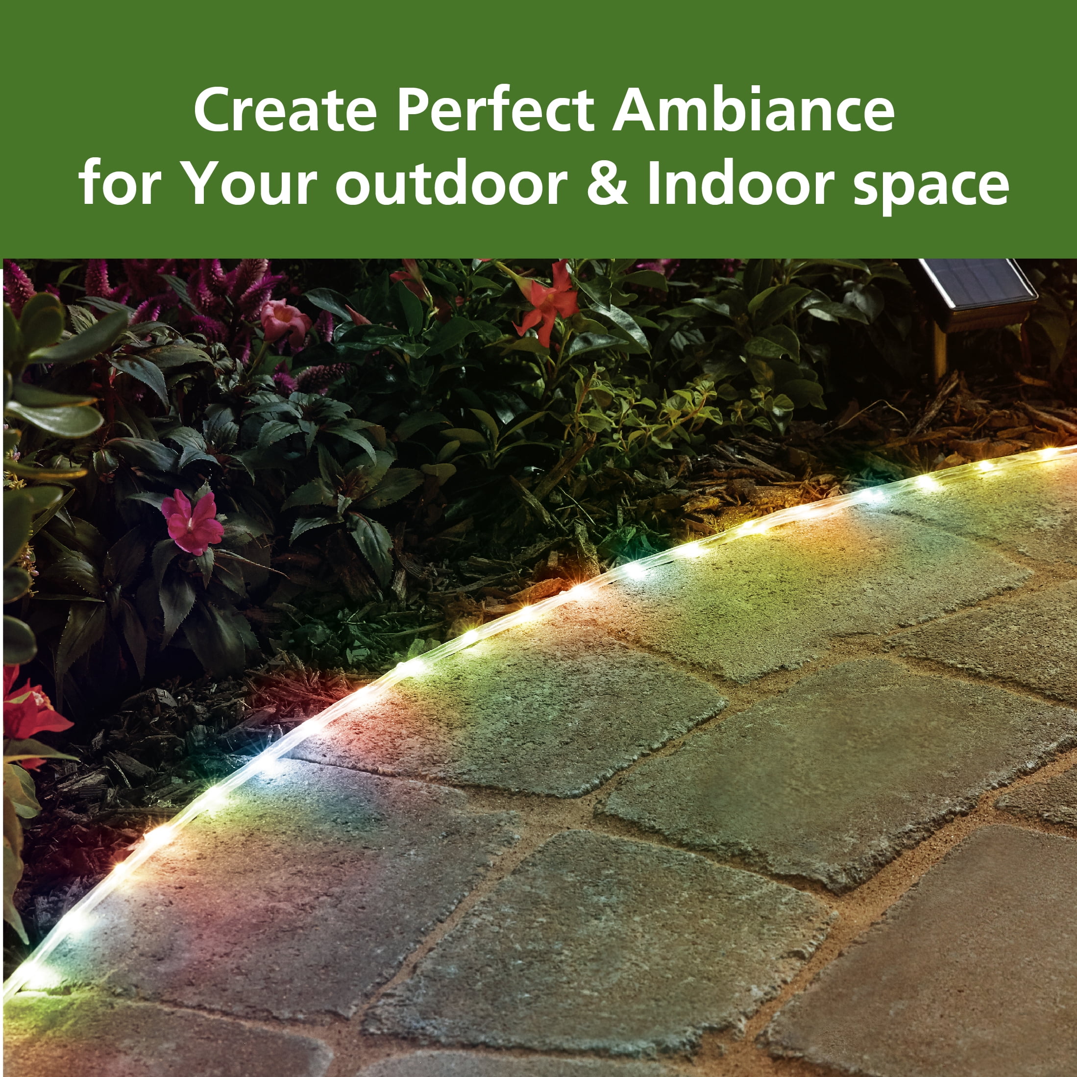 Mainstays Solar Outdoor Rope Lights, Warm and Multicolor, 24 ft, 150-Light
