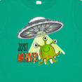 thumbnail image 4 of Inktastic Just Arrived- Cute Green Alien UFO Newborn Baby Boys or Girls Baby T-Shirt, 4 of 5