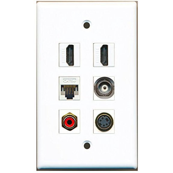RiteAV - 2 HDMI 1 Port RCA Red 1 Port S-Video 1 Port BNC 1 Port Cat5e Ethernet White Wall Plate