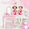 thumbnail image 3 of Leeten Kids Vanity Table Chair Set with Light,Wood Makeup Playset Toy and Mirror & Drawer,Makeup Dressing Table Pink for Age 4 - 9, 3 of 7
