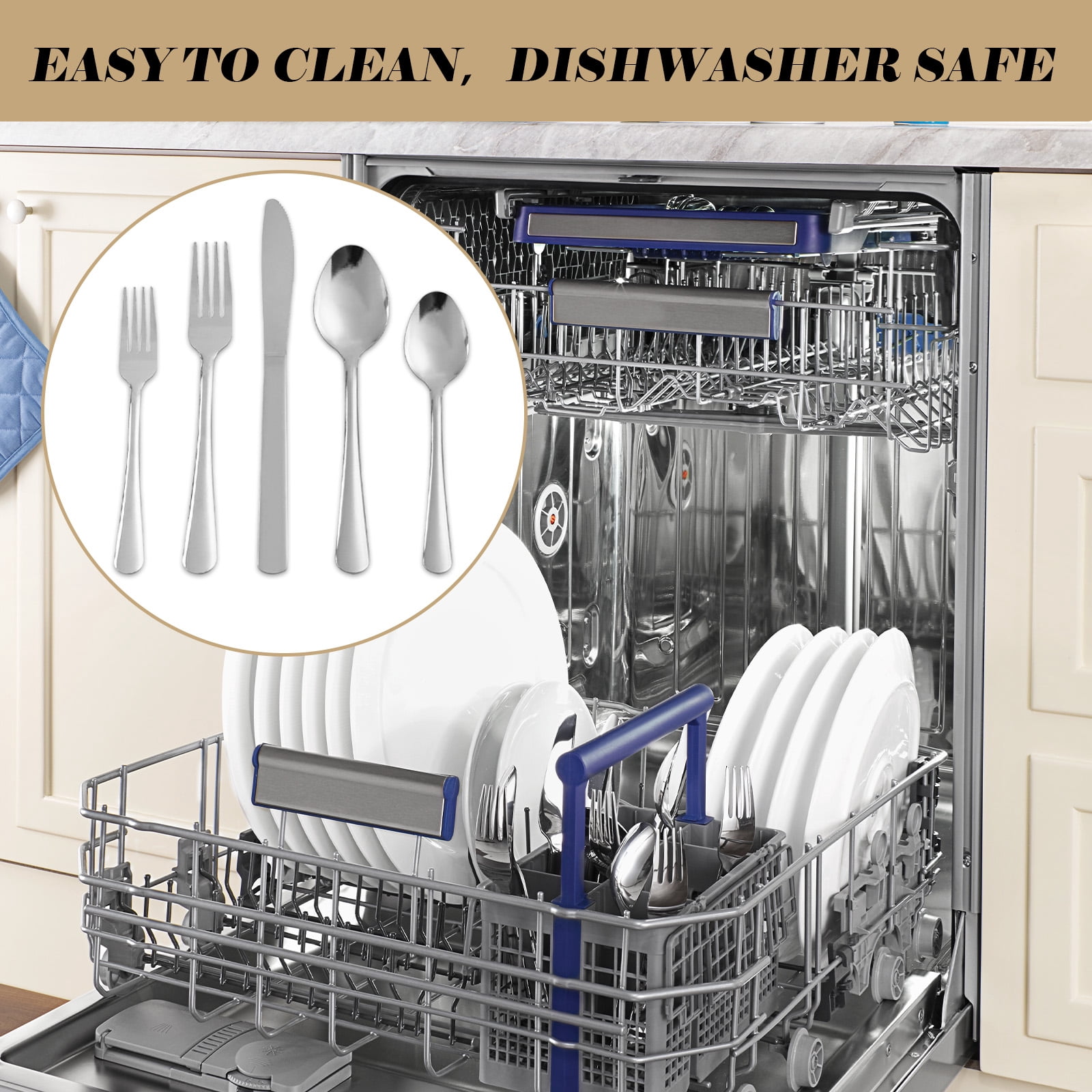 Kitchentrend Windsor Stainless Steel 60-Piece Flatware Set for 12 - Service for Home or Restaurant