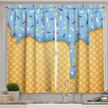 Ambesonne Ice Cream Kitchen Curtains, Waffle, 55"x39", Apricot