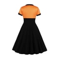 thumbnail image 3 of GENEMA Women Retro Short Sleeve Polka Dot Print Cocktail Swing Dress Lapel Collar Square Neck Contrast Color Pleated Party Gown, 3 of 19