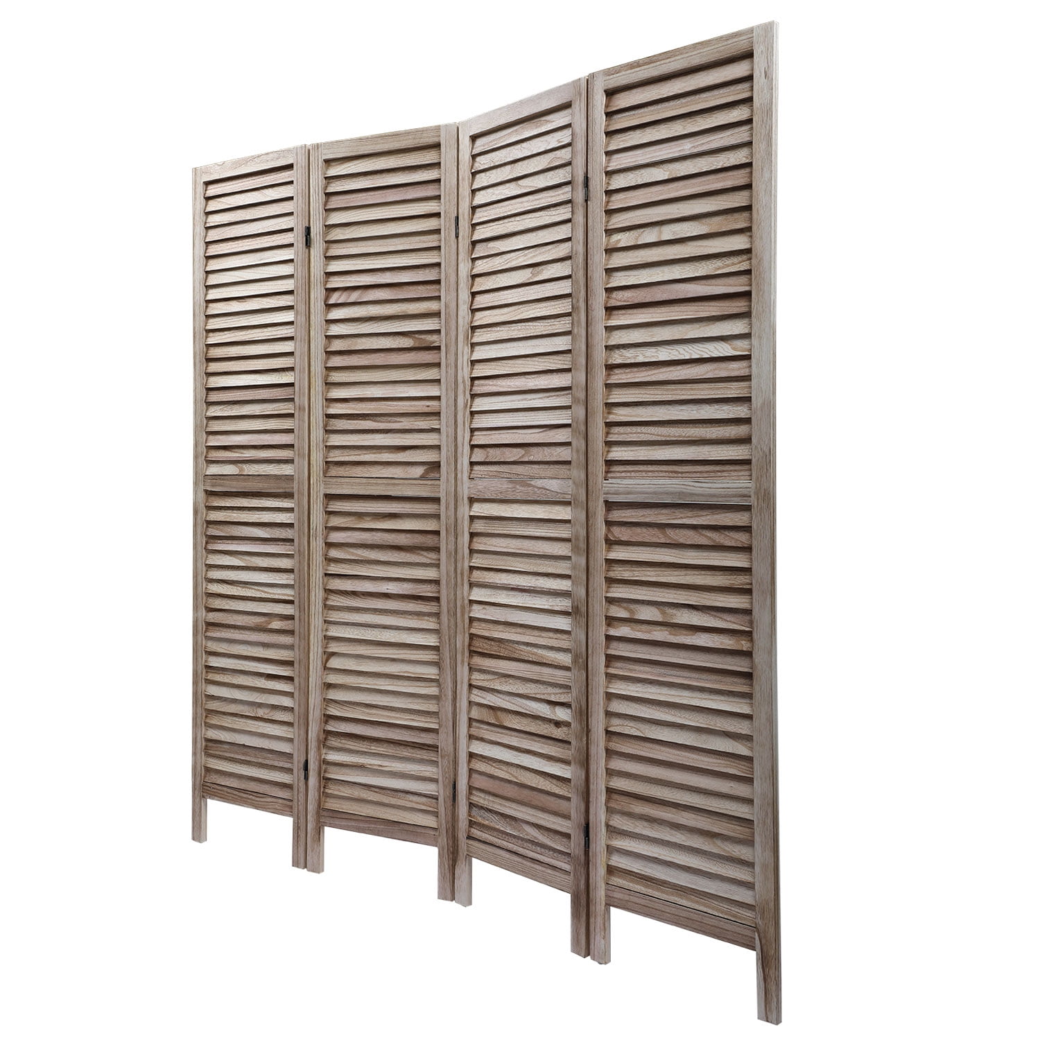 4 Panel Louvered Room Divider, 5.6 Ft Tall Foldable Privacy Screen for Home Office, Nature