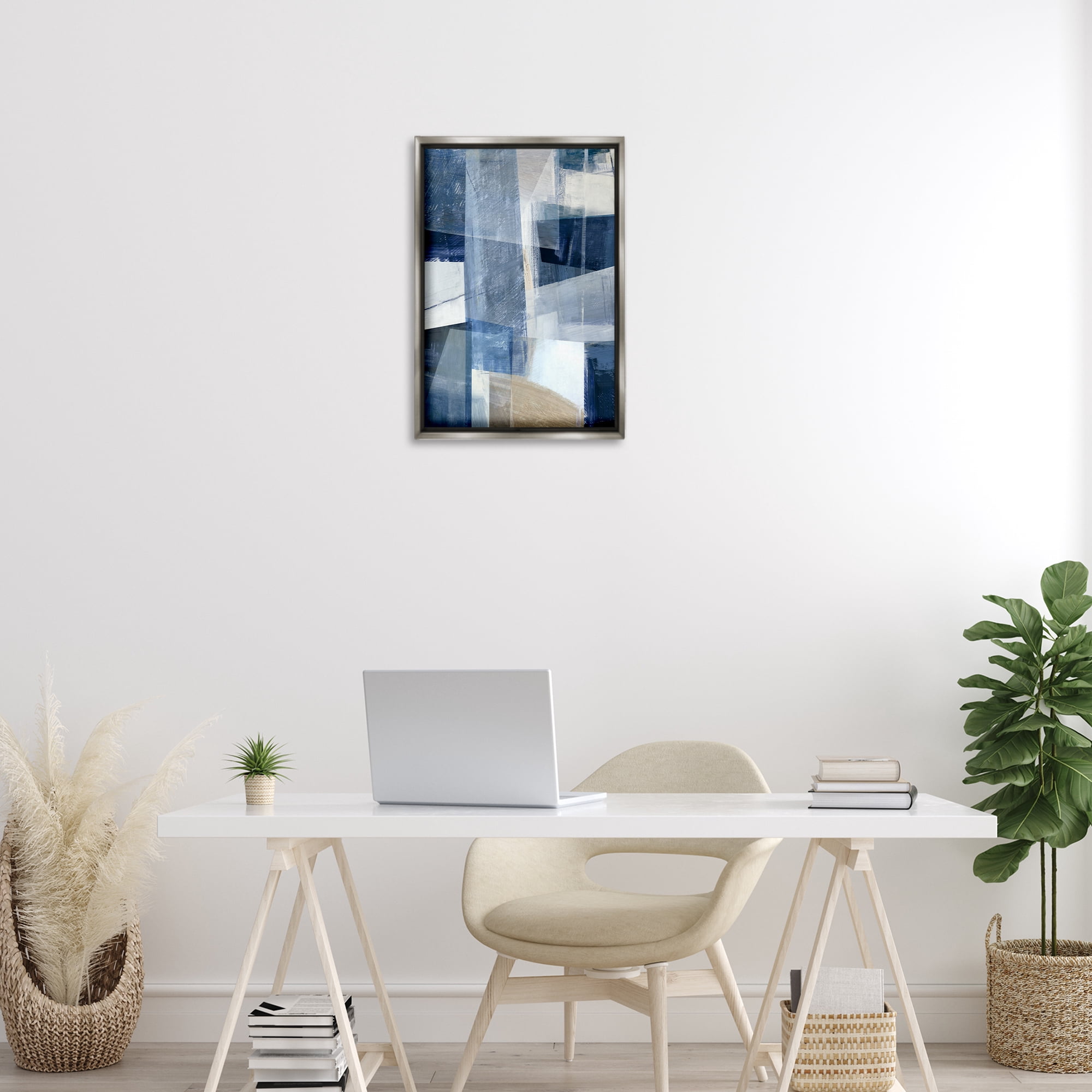Stupell Industries Oblique Geometric Shapes Abstract Painting Gray Floater Framed Canvas Art Print Wall Art, 17 x 25