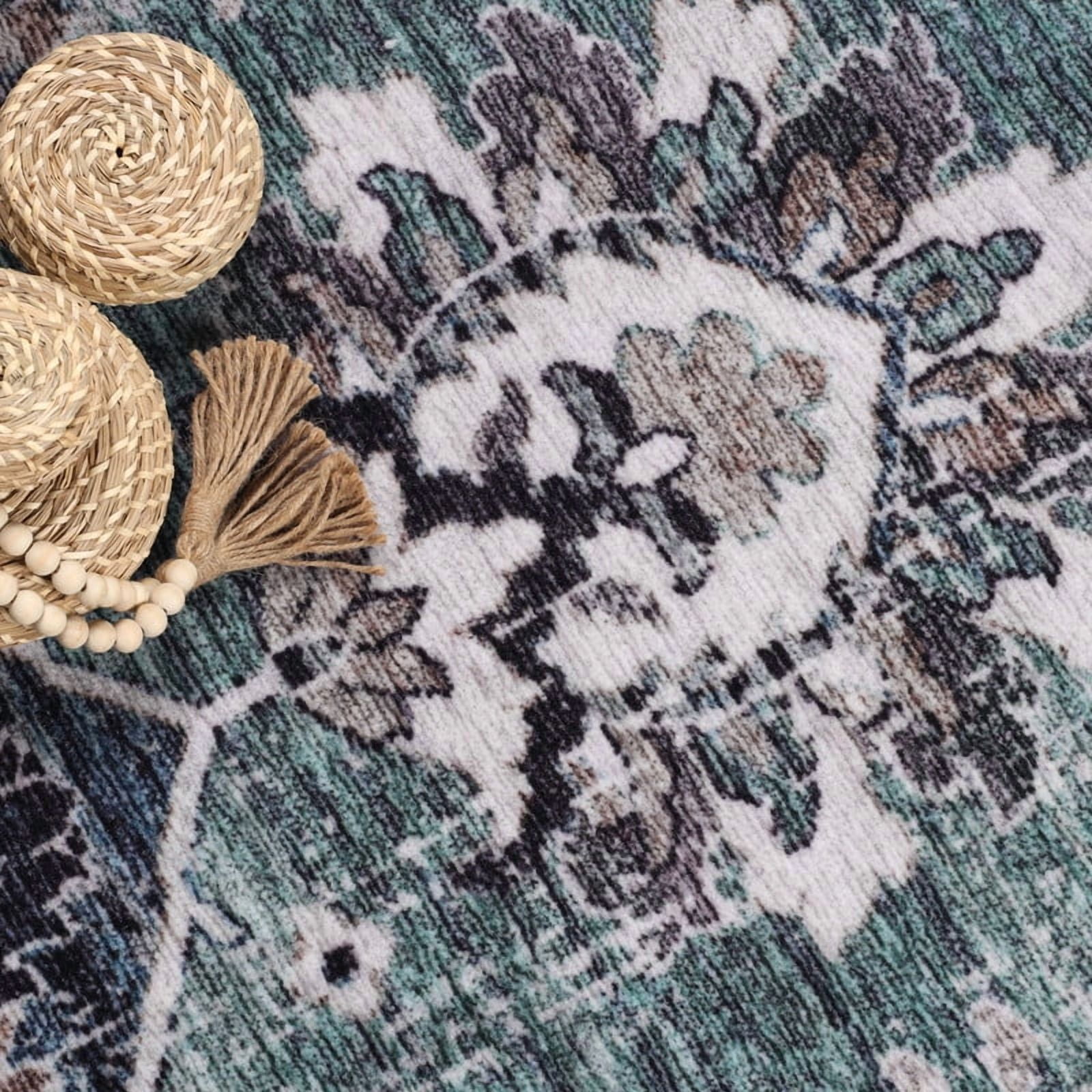 Superior Mahi Ornate Floral Washable Indoor Area Rug, 10' x 14', Turquoise