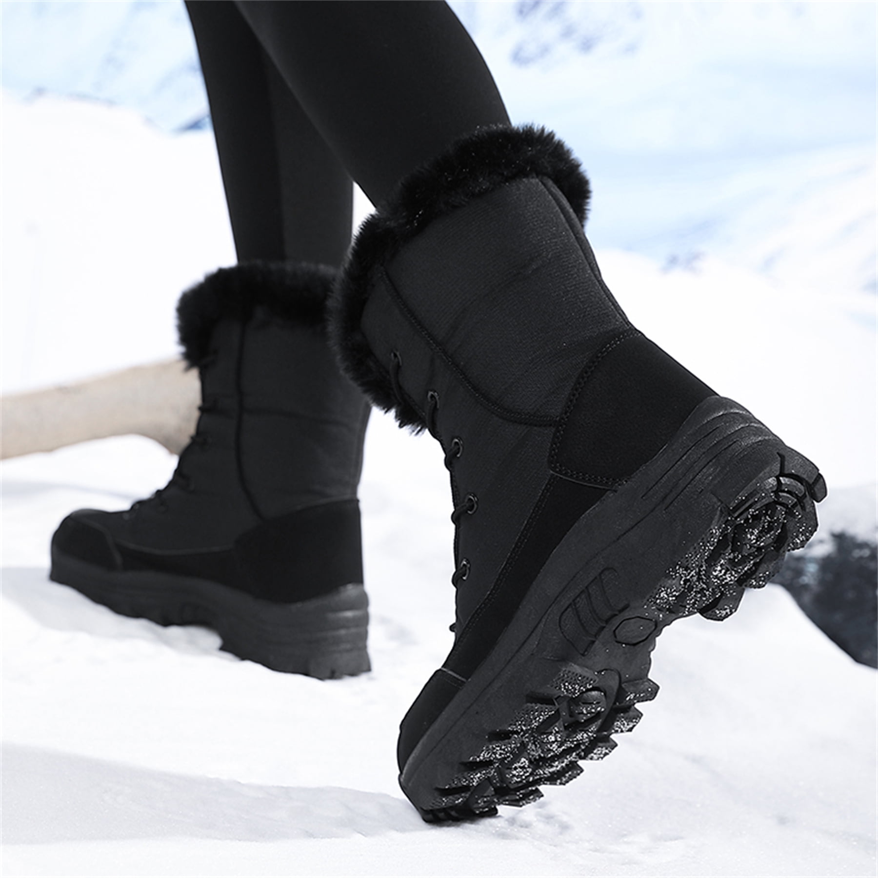 YOURDIARY Womens Winter Snow Boots Waterproof Warm Walking Shoes Mid-Calf Hiking Booties Faux Fur Lining