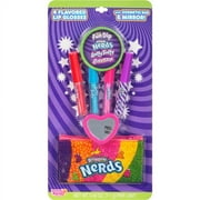 rainbow nerds set of 4 lip glosses with cosmetic bag & mirror (lip balm)