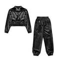thumbnail image 6 of Zaldita Kids Girls 2 Piece Holographic Street Jazz Hip Hop Modern Dance Outfit Flap Pocket Zip Up Jacket with Pants Set Black 8, 6 of 7