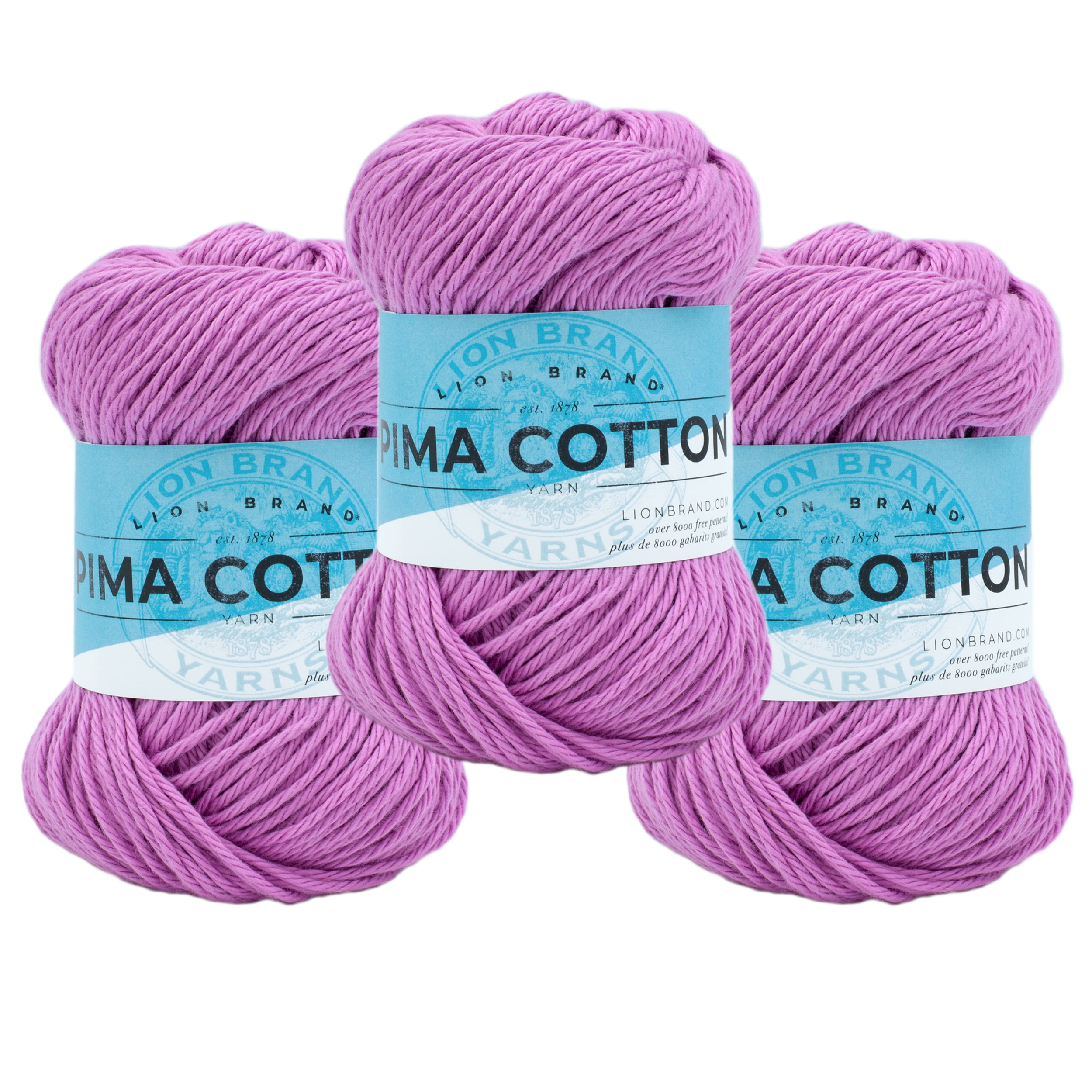 Lion Brand Yarn Pima Cotton Mulberry Basic Medium Cotton Purple Yarn 3 ...