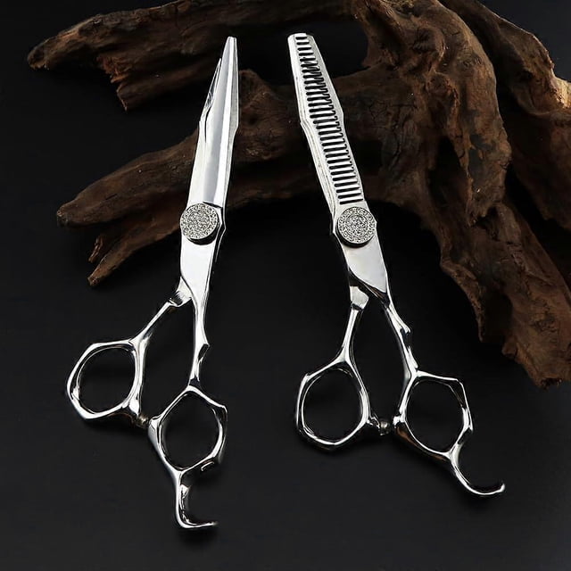 Juego de tijeras profesionales para cortar el cabello de 6 pulgadas con tijeras de entresacar, cuchillas ultra afiladas y mango ergonómico.