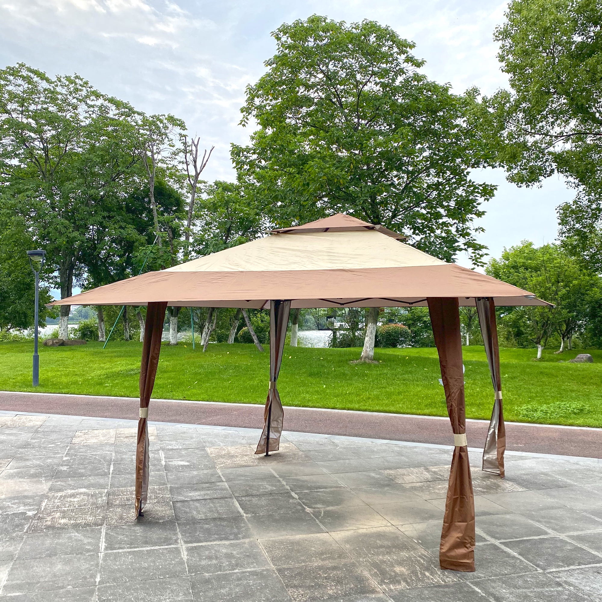 Double Vented Roof Gazebo Tent, 13' x 13' Outdoor Shade & Rain