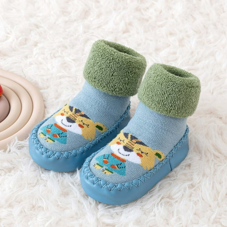 Kids Shoes Newborn Baby Girl Cotton Non Slip Floor Socks Baby Boy Rubber  Sole Cartoon Socks Socks First Walking Shoes (Yellow, 0-6 Months)