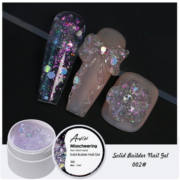 Gel transparente para esculpir uñas, gel para extensiones de uñas, gel para extensiones de uñas con lentejuelas, gel de fototerapia moldeable, 15 ml de goma de metilo.