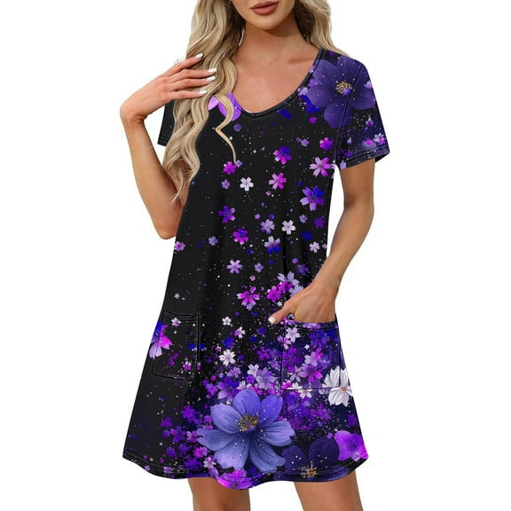 Dress for Women Plus Size Short-sleeved V-neck Summer Print Casual Dress