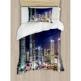 thumbnail image 3 of Urban Duvet Cover Set King Size, Skyline Illuminated Skyscrapers in Modern City at Night Architectural Cityscape Photo, Decorative 3 Piece Bedding Set with 2 Pillow Shams, Multicolor, by Ambesonne, 3 of 3