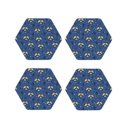 

Lukts Raccoon blue point Print Leather Drinks Coasters Set of 4 Suitable or Drinks Furniture Protection and Easy Clean up-Hexagon