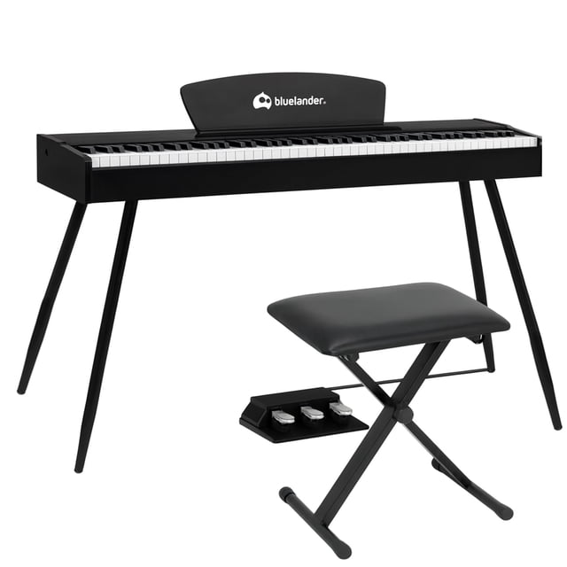 Piano Bluelander, Teclado Musical con Atril para Partituras, 3 Pedales con Banco, Negro
