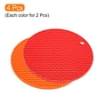 thumbnail image 3 of Silicona Salvamanteles para Caliente Ollas y Sartenes 4uds, Multipropósito Caliente Almohadillas Soportes Olla, para Platos, Microondas Estera, Secado Estera-Naranja+Rojo, 3 of 5