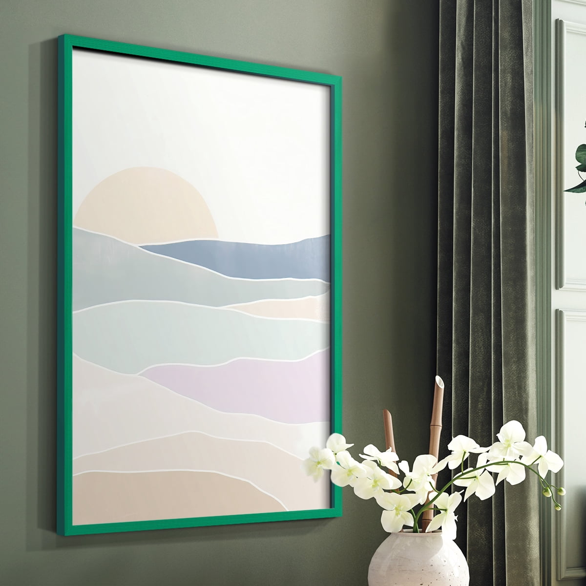 Wave Tableau I Framed Print in Green Solid Wood 8 x 10 Framed Print