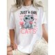 thumbnail image 1 of Chic Pink Heart & Cat Graphic Tee for Women - Casual Crew Neck Short Sleeve, Stretchy Polyester Blend, Machine Washable - Perfect Summer Top, 1 of 6