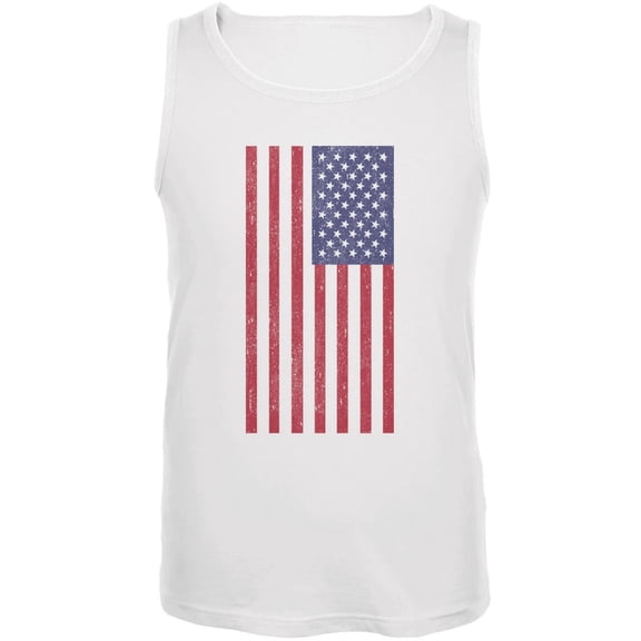 4th of July American Flag Distressed DTG White Adult Tank Top - 2X-Large