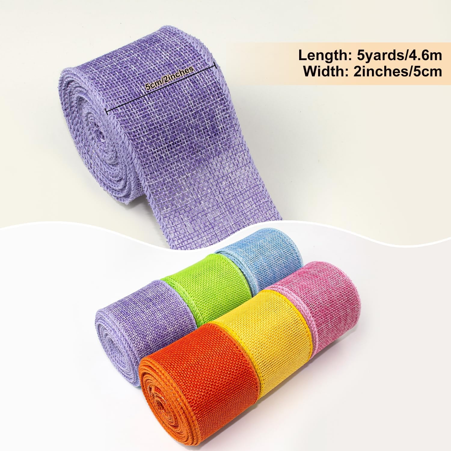 NANAHuang Burlap Ribbon Wired Ribbon 2 Inch Wide Burlap Wired Ribbon 6 Rolls 30 Yards Solid Fabric Metal Wire Edge Ribbon for Crafts Gift Wrapping Wreaths Bows Making E Decorations
