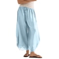 thumbnail image 2 of Cropped Lace Hem Wid Leg Pants for Women Summer High Waist Drawstring Balloon Lightweight Beach Trousers with Pockets Light Blue S, 2 of 6