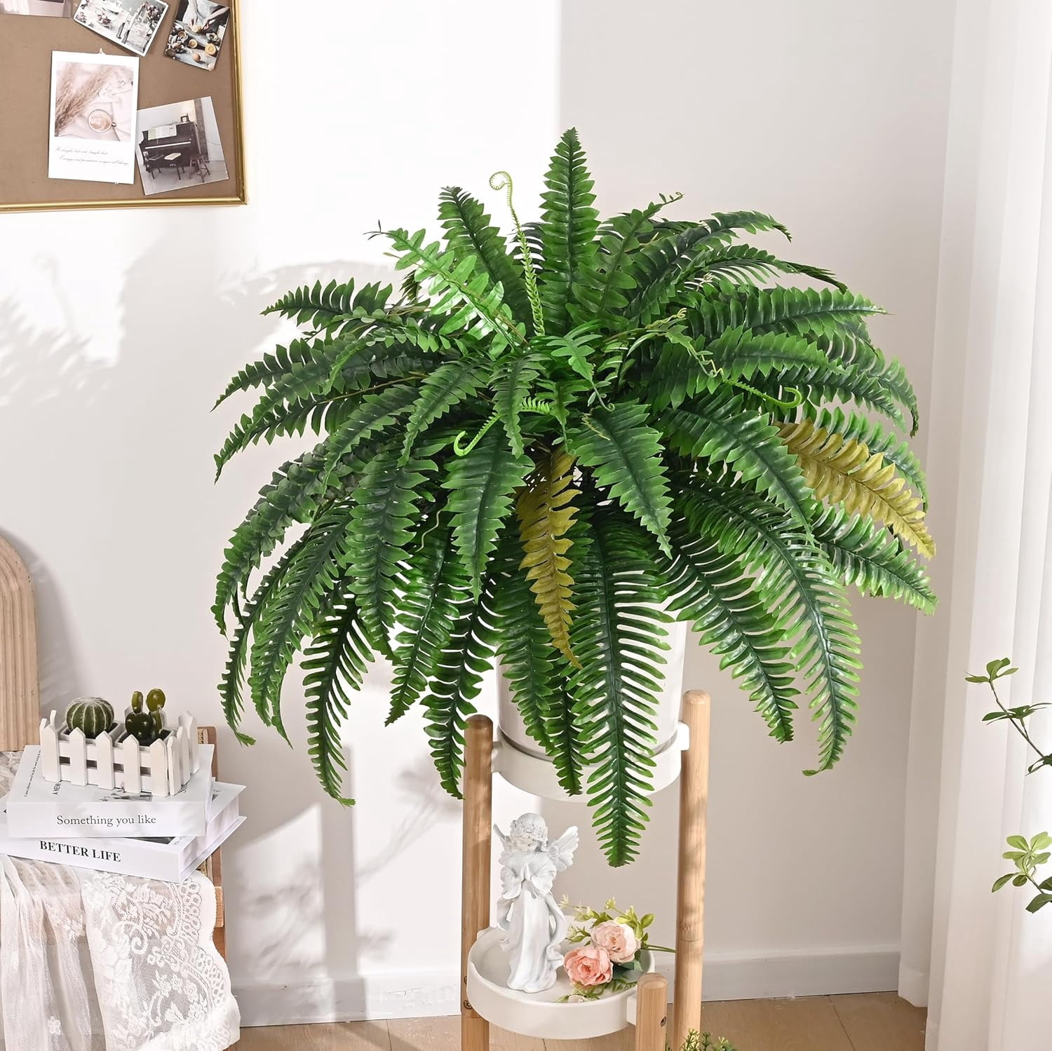2PCS 45in Fake Ferns Large Artificial Plants Outdoor  Weatherproof Faux  Fern Realistic Hanging Decor for Porch Home Garden