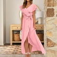 thumbnail image 2 of QLEICOM Womens Short Sleeve High Low V-Neck Flowy Party Long Maxi Dress Summer Bohemian Bandage Swing Long Dress Pink XL, US Size: 10, 2 of 7