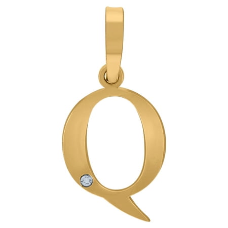 925 Sterling Silver Yellow-tone Unisex Cubic Zirconia Plain Letter Name Personalized Monogram Initial Alphabet Q Charm P