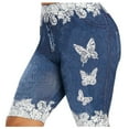 thumbnail image 2 of Women's Plus Size Skinny Butterfly Print Casual Jeggings Denim Jean Shorts Womens Tee Shirts Short Sleeve Seersucker Shorts Women, 2 of 7