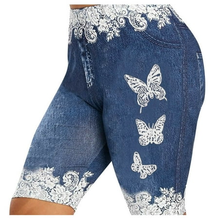 

Skinny Butter Fly Print Jean Shorts Jeggings Size Denim Women s Plus Casual Pants Women s Plus Casual Pants Dark Blue S