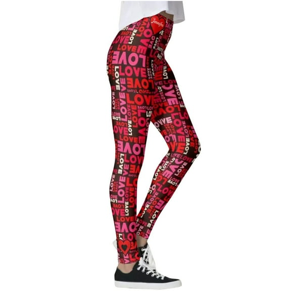 High Waisted Seamless Leggings for Women Tummy Control, Heart Print Skinny Workout Yoga Gym Pants Full-Lenght